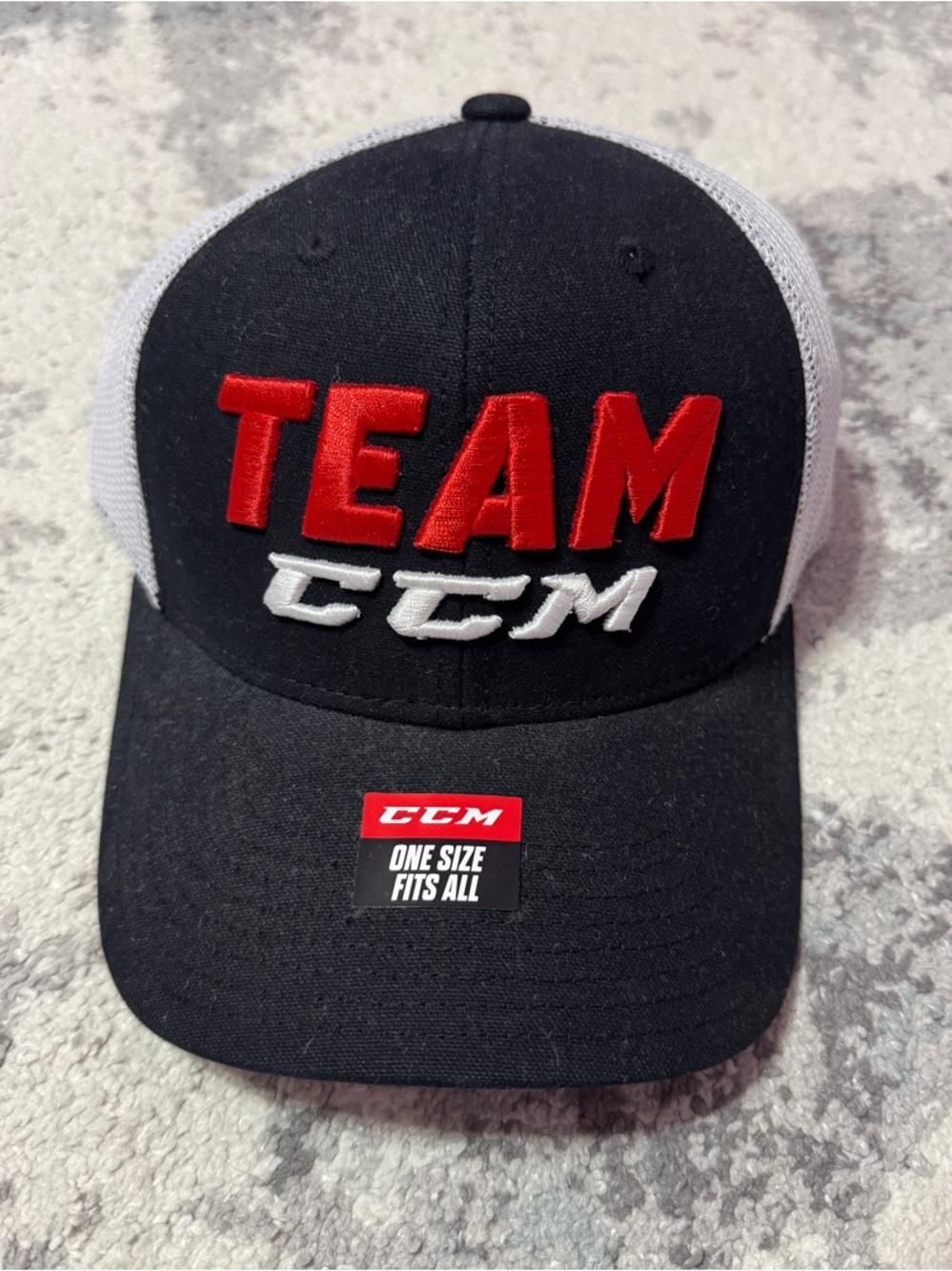 CCM Black/White Cap with Red TEAM Embroidery